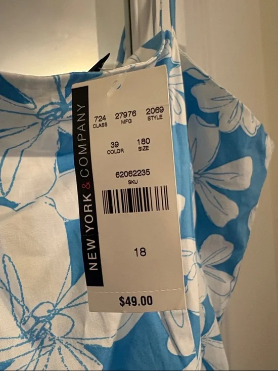 New York & Company Blue Floral Midi Dress with White Flower Print Plus size 18 - Picture 2 of 2